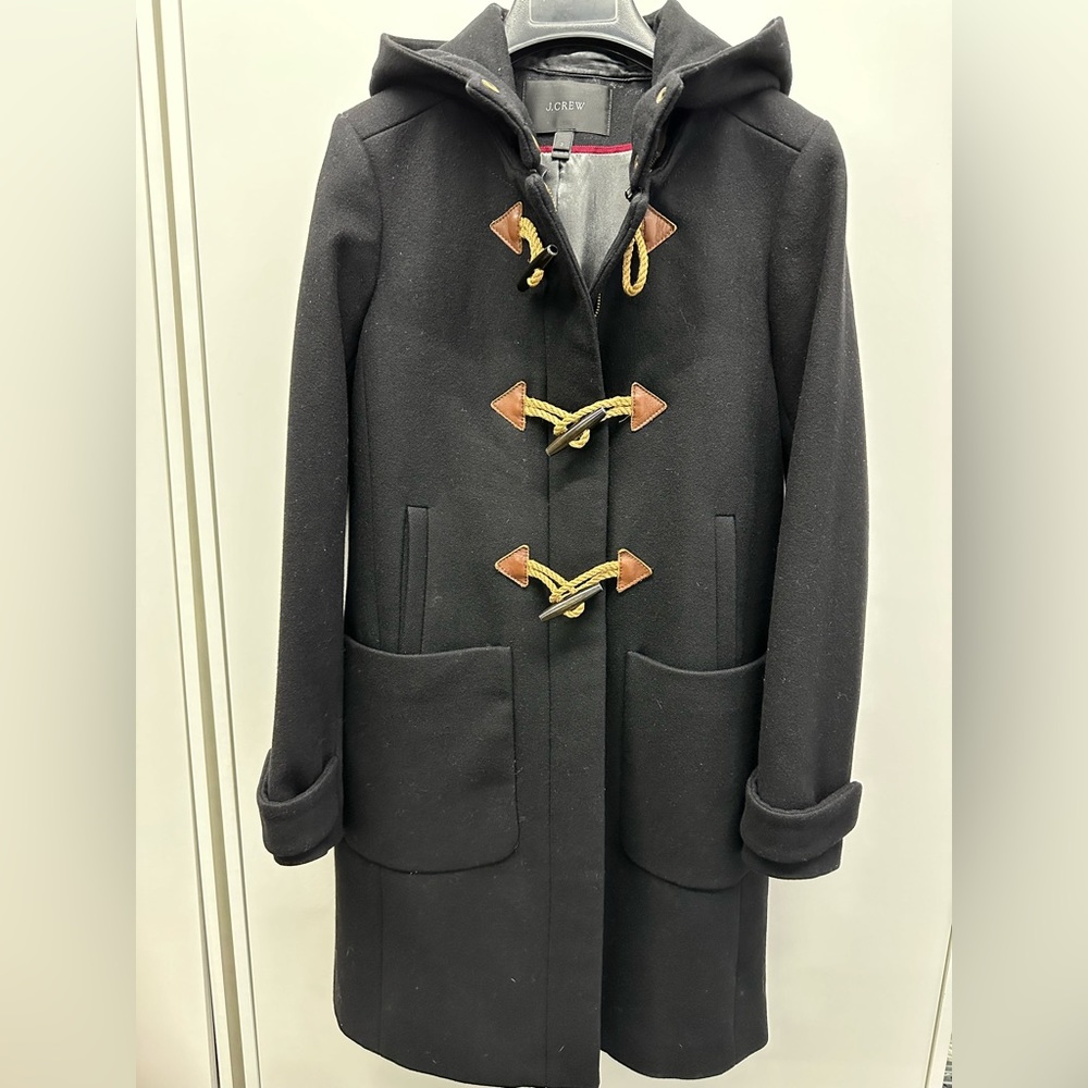 J. Crew women’s black toggle pea coat, size XS with removable hood